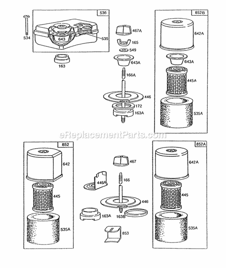 Air Cleaner Groups Diagram and Parts List for  Briggs and Stratton Engine